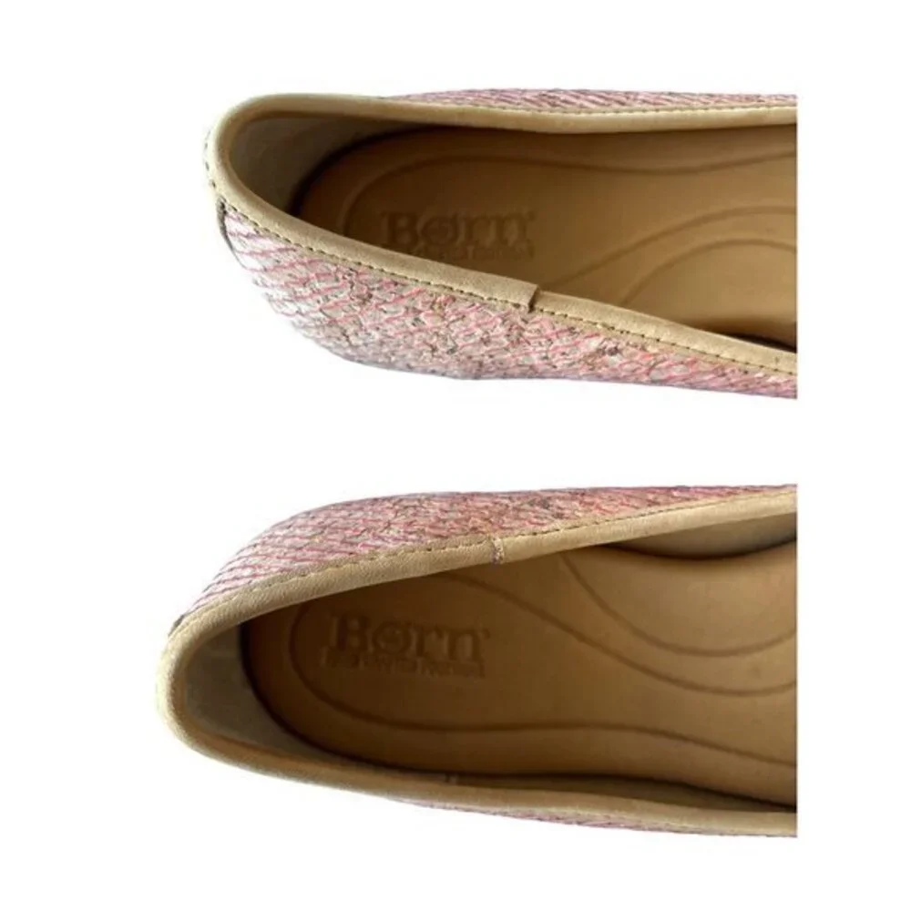 BORN Carri Flats Size 8.5 Shoes Cork Leather Snake Embossed Bow‎ NEW